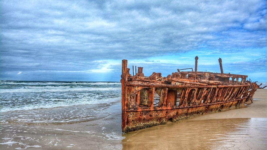 Maheno Shipwreck vid lågvatten