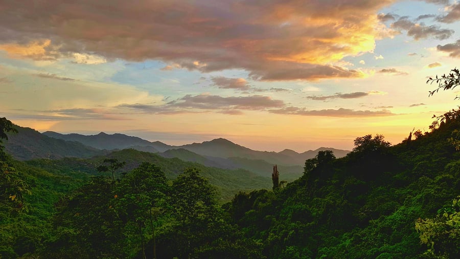 Sunset over the rainforest in Colombia