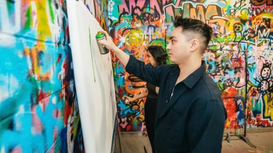 Man at graffiti workshop in Brooklyn