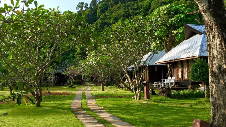 Bungalows bland palmerna på Thanya Beach Resort