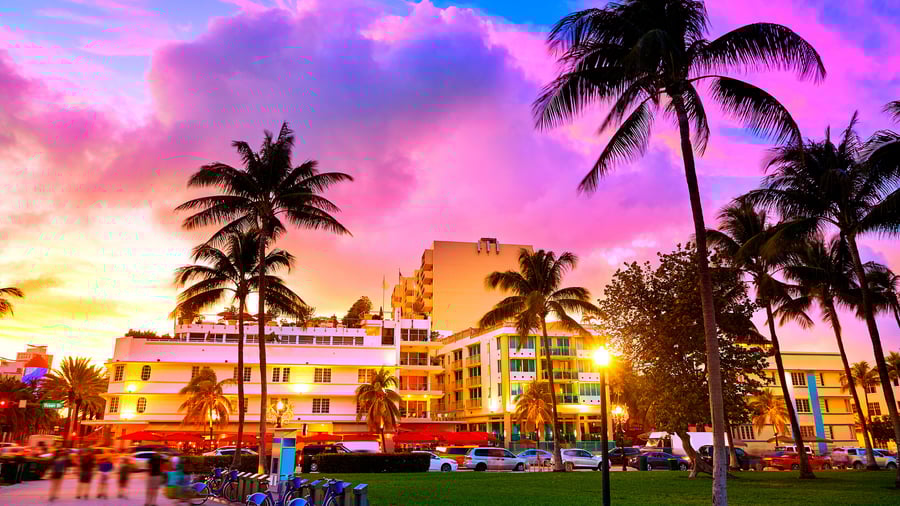 Art deco hoteller ved Miami Beach i Florida