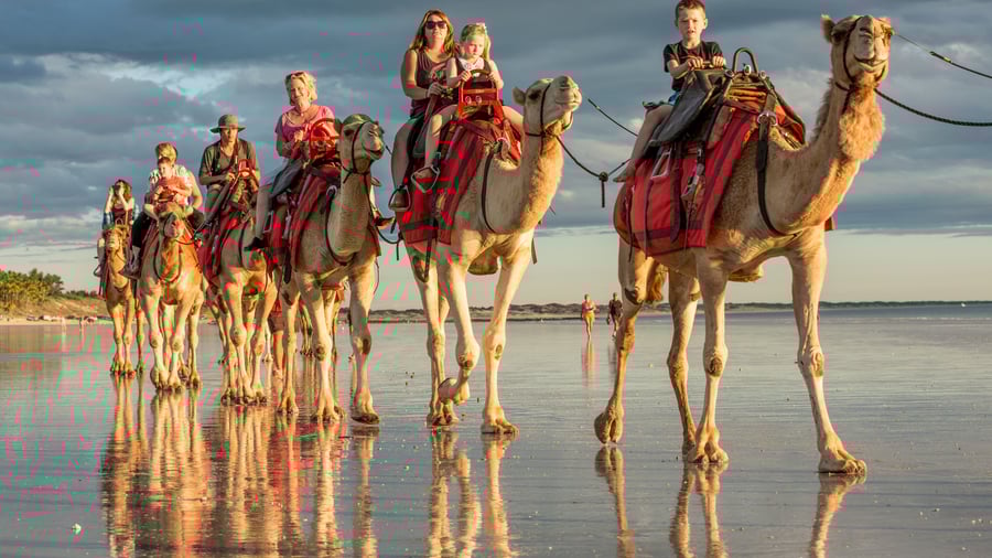 Kamelridning på Cable Beach i Broome