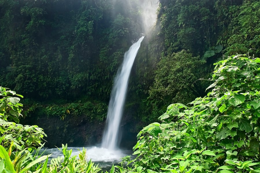 Verborgen waterval in het groene regenwoud
