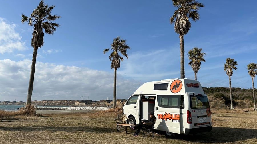 Campervan by the ocean in Japan